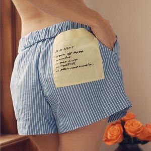 NWT Blue Striped boxer Shorts with Embroidered Post It Note pocket